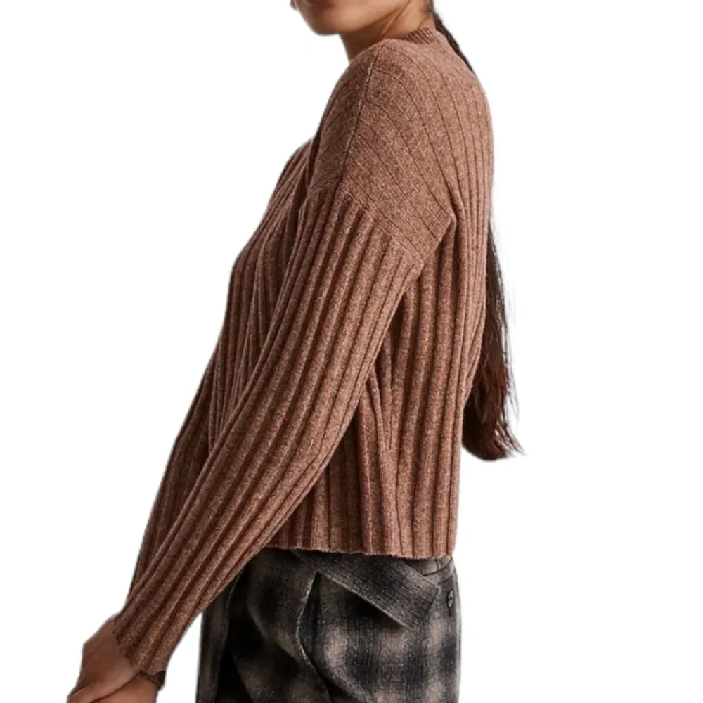 Madewell Levi Mockneck Ribbed Pullover in Rosehip - Picture 3 of 6